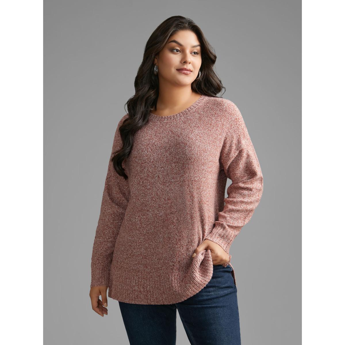 Plus Size Texture Bowknot Cut Out Slit Hem Pullover Crepe Women Leisure Loose Long Sleeve Round Neck Casual Pullovers BloomChic 30/6X Product Image