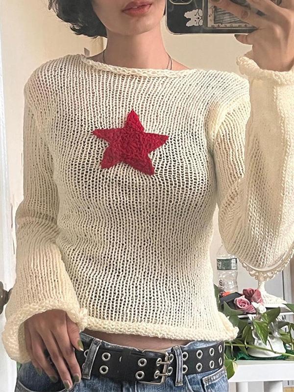 Star Crochet Knit Cropped Knit Top Product Image