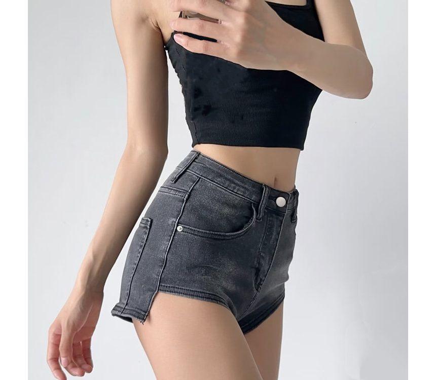 Mid Rise Asymmetrical Denim Hot Pants Product Image