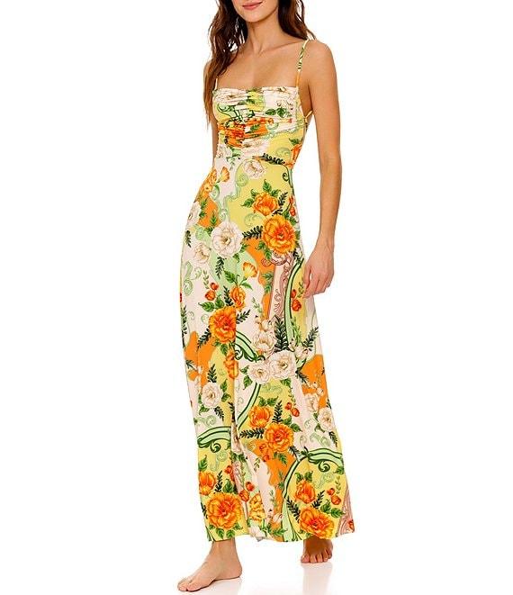 Agua Bendita Arista Floral Knit Print Square Neck Sleeveless Tie Back Maxi Dress Product Image