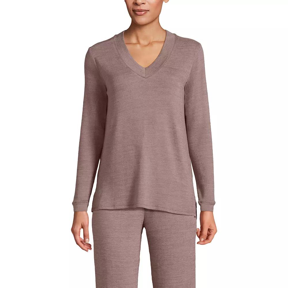 Women's Lands' End Cashtouch Faux Cashmere Cozy Long Sleeve Pajama Top, Size: Medium, Rosewood Grey Product Image