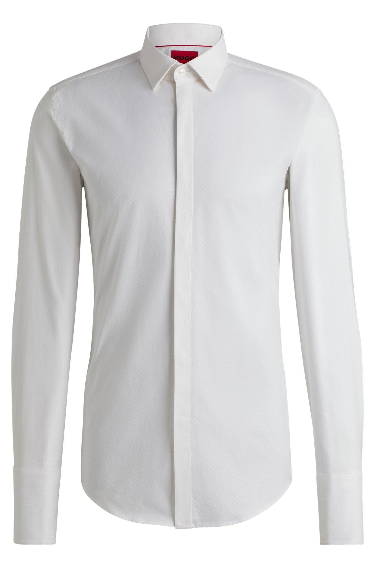 Slim-fit shirt in structured stretch cotton Product Image