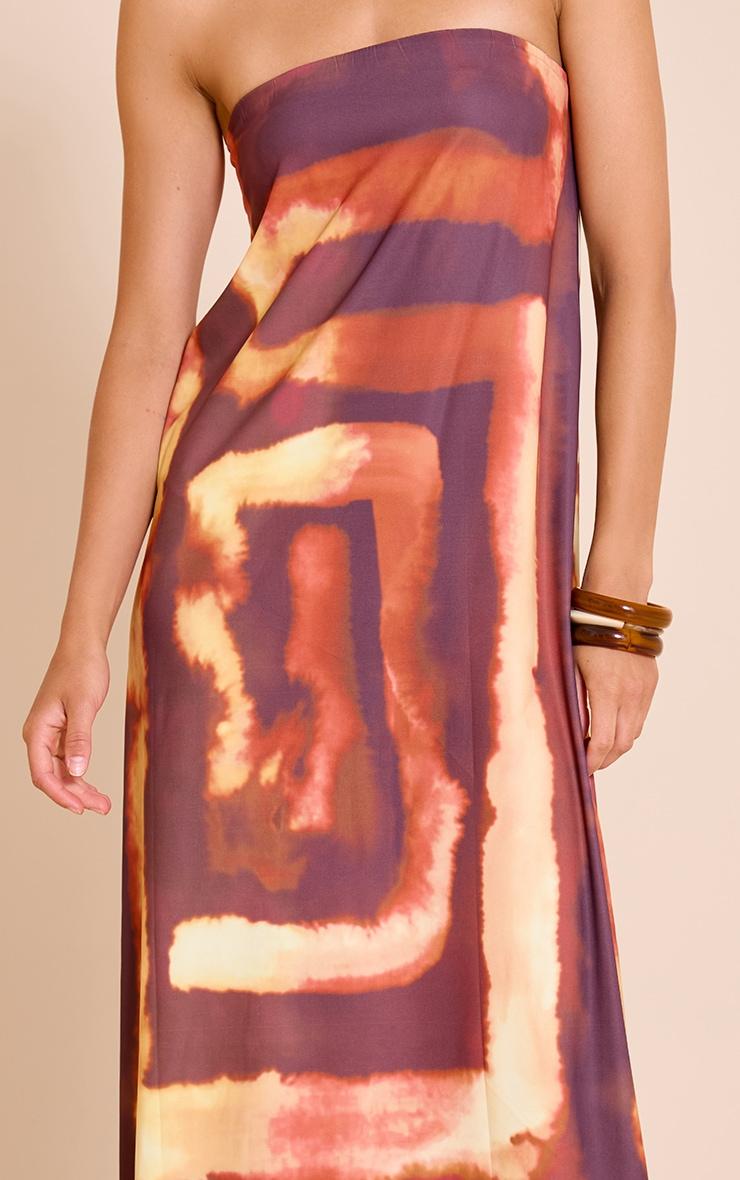 Deep Orange Tie Dye Print Floaty Woven Bandeau Maxi Dress Product Image