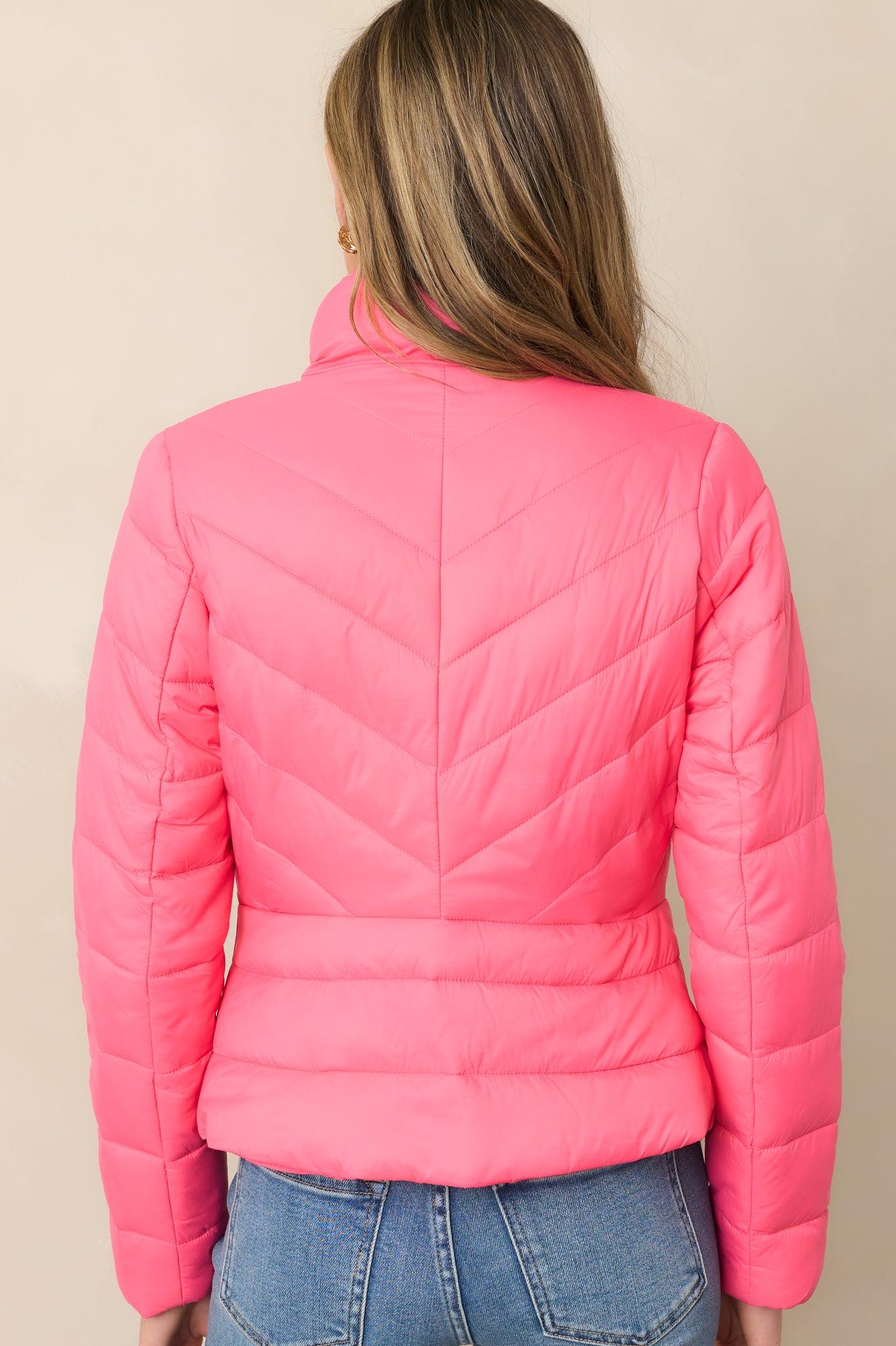 I Mean It Bright Pink Puffer Jacket Product Image