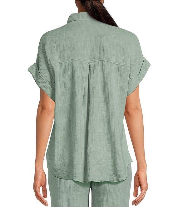 Cloth & Stone Woven Crinkle Point Collar Short Sleeve Button Front Blouse Product Image