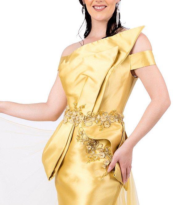 Terani Couture Off-the-Shoulder Tulle Overlay Skirt Mermaid Gown Product Image