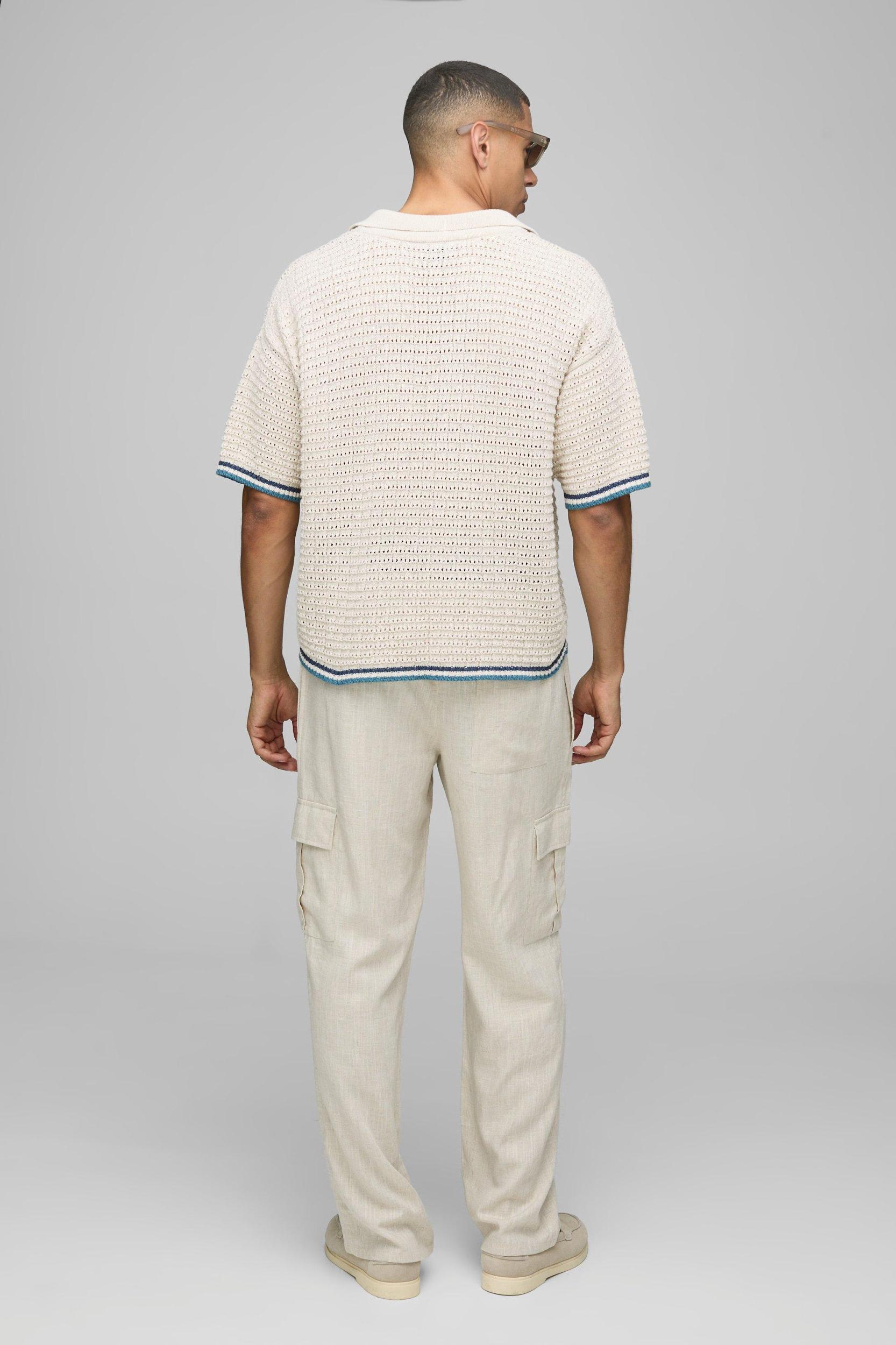 Half & Half Waistband Relaxed Fit Linen Blend Cargo Pants | boohooMAN USA Product Image