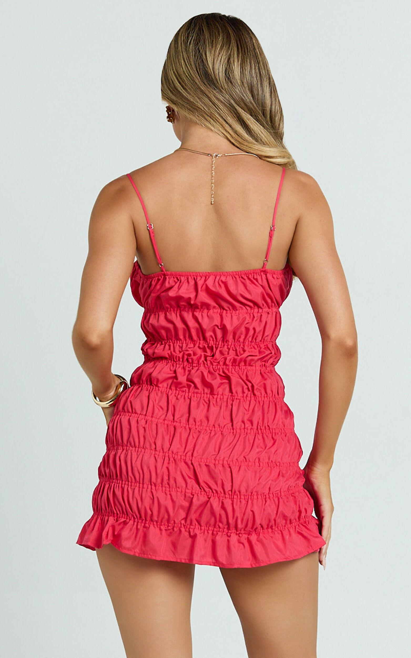 Aphrodite Mini Dress - Tie Front Gathered Dress in Red Product Image