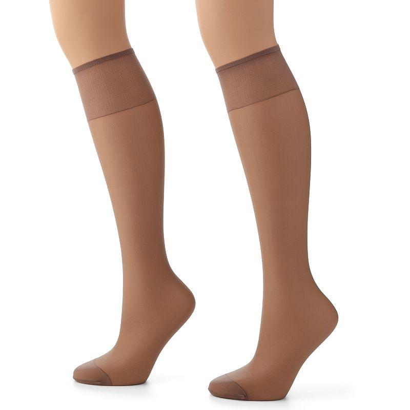Hanes® 2-pk. Silk Reflections Silky Sheer Knee-High Pantyhose, Women's, Little Color Product Image