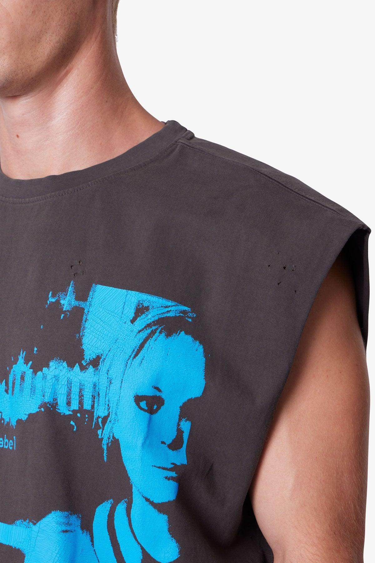 Distressed Sleeveless Tank - Washed Black Product Image