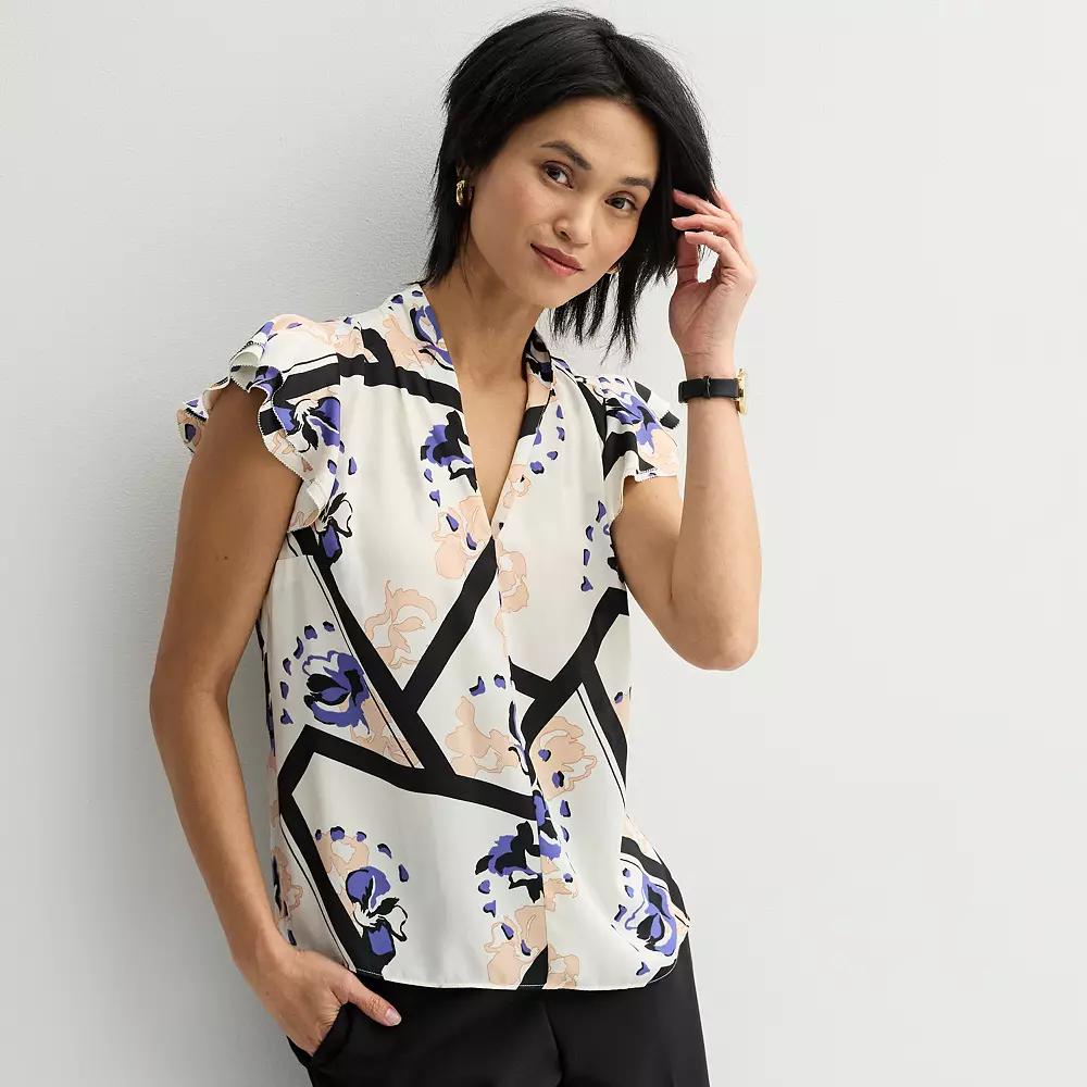 Women's Nine West Flutter Sleeve Satin Blouse, Size: Medium, White Mid Border Product Image