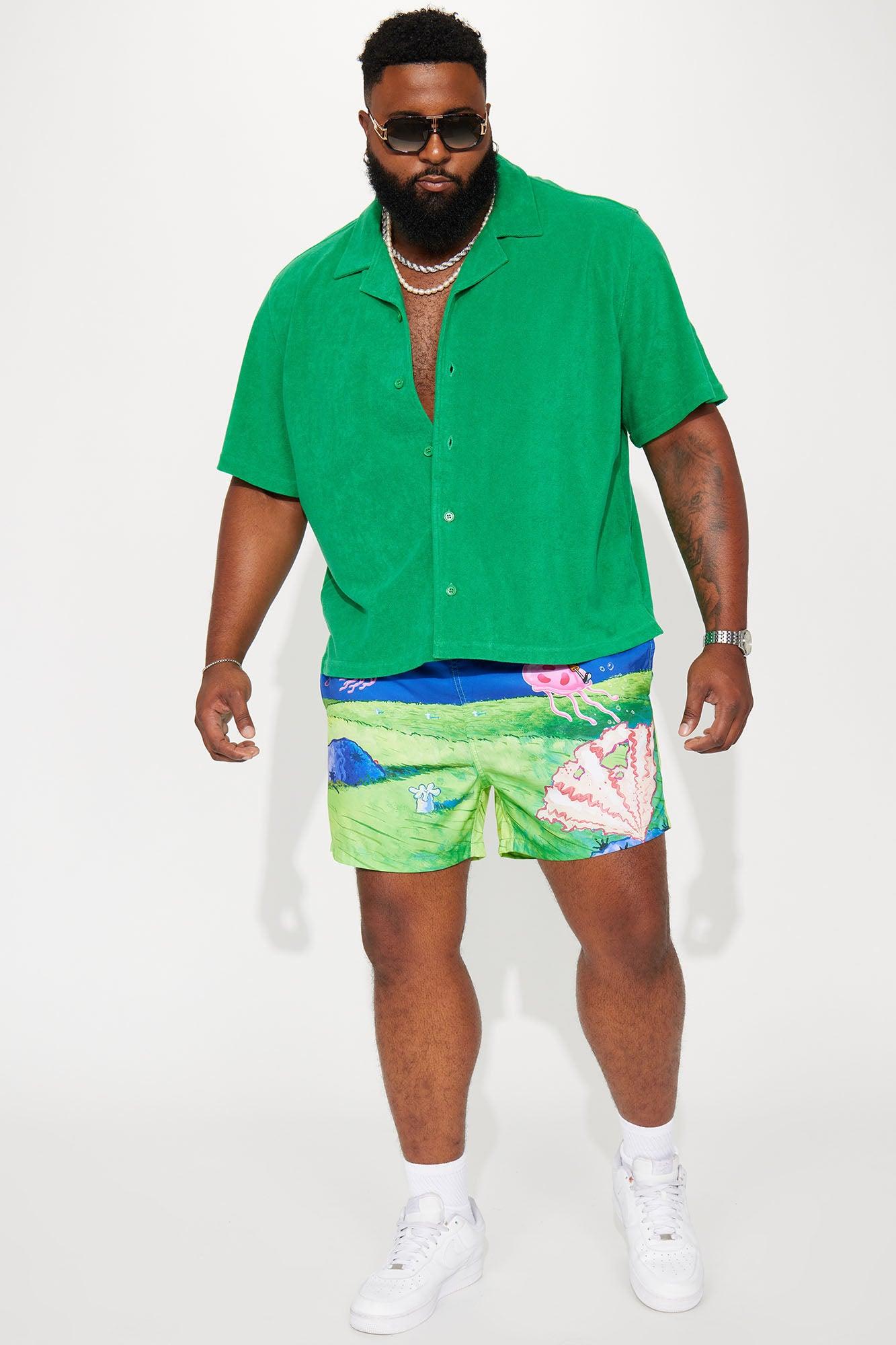 Dipped Terry Short Sleeve Cuban Shirt - Green Product Image