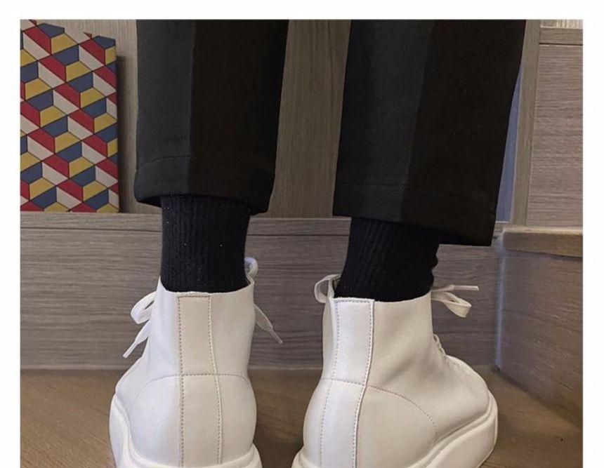 Faux Leather Lace-Up Platform Shoes Product Image