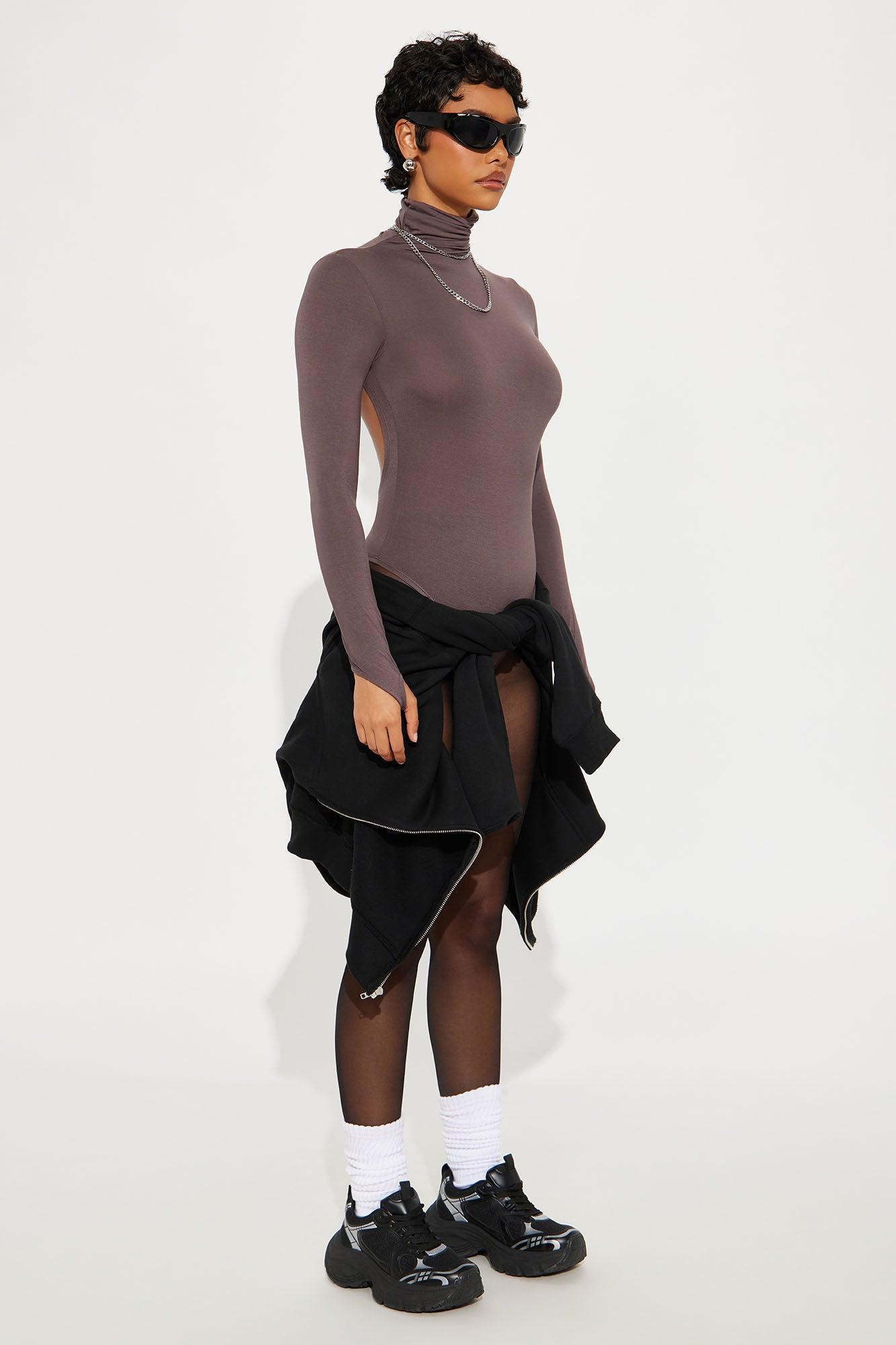 Modal Open Back Bodysuit - Chocolate Female Product Image