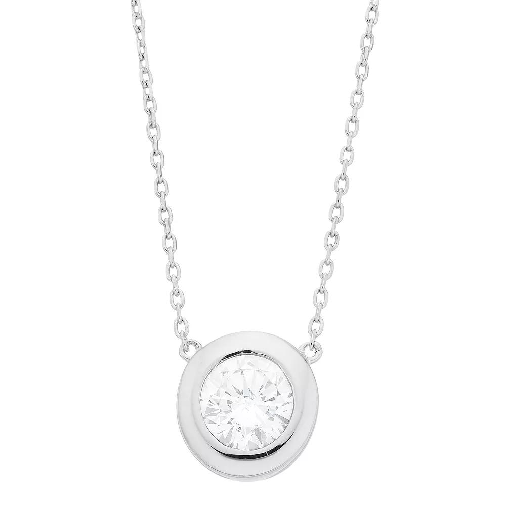 Sterling Silver Cubic Zirconia Round Bezel Necklace, Women's, Size: 18" Product Image
