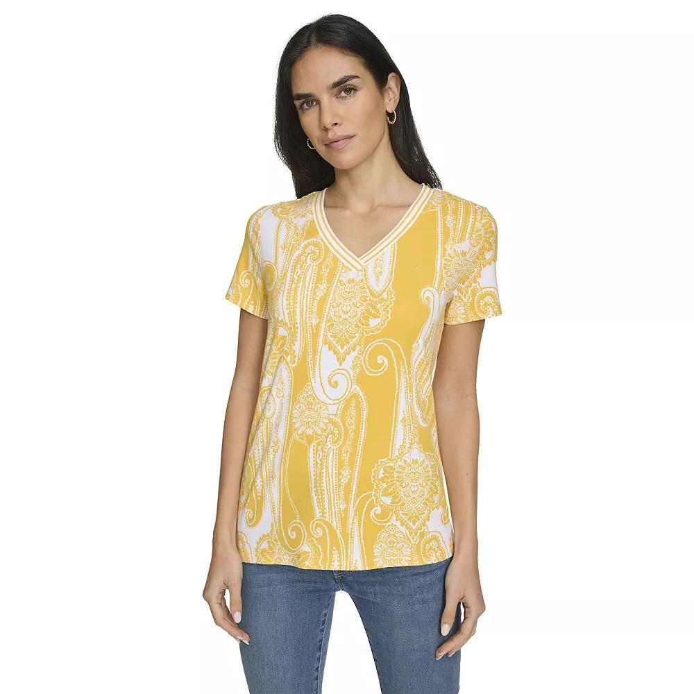 Women's Nautica Short Sleeve V-Neck Top, Size: XL, Golden Paisley Product Image