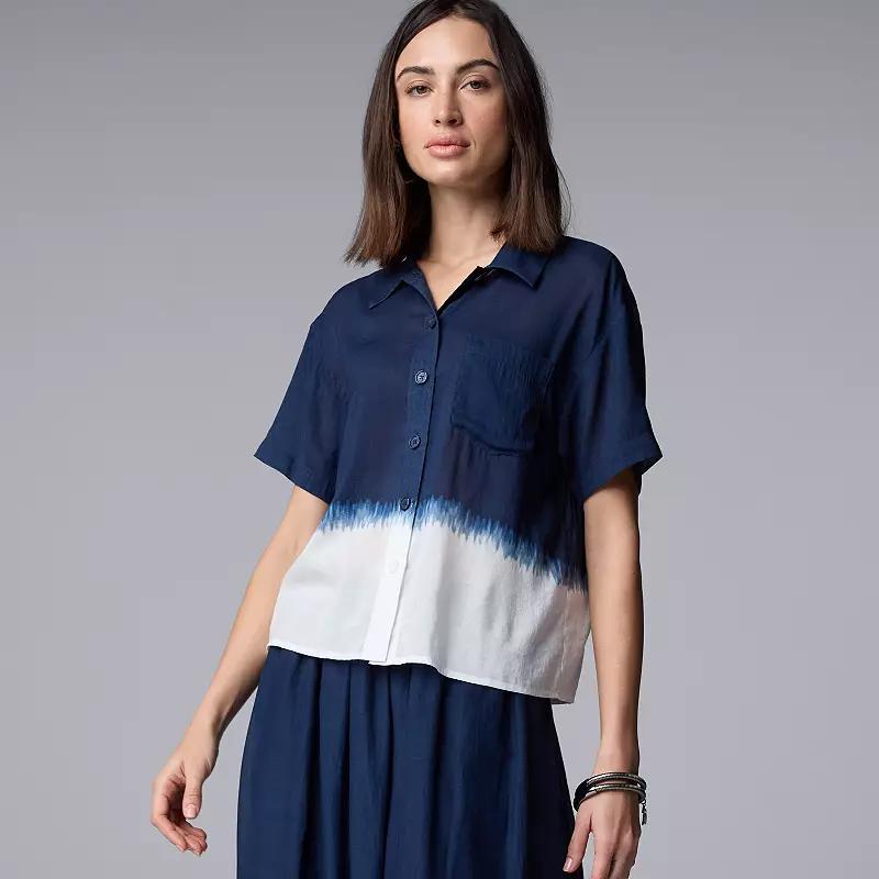 Women's Simply Vera Vera Wang Camp Shirt, Size: XL, Blue Dip Dye Product Image