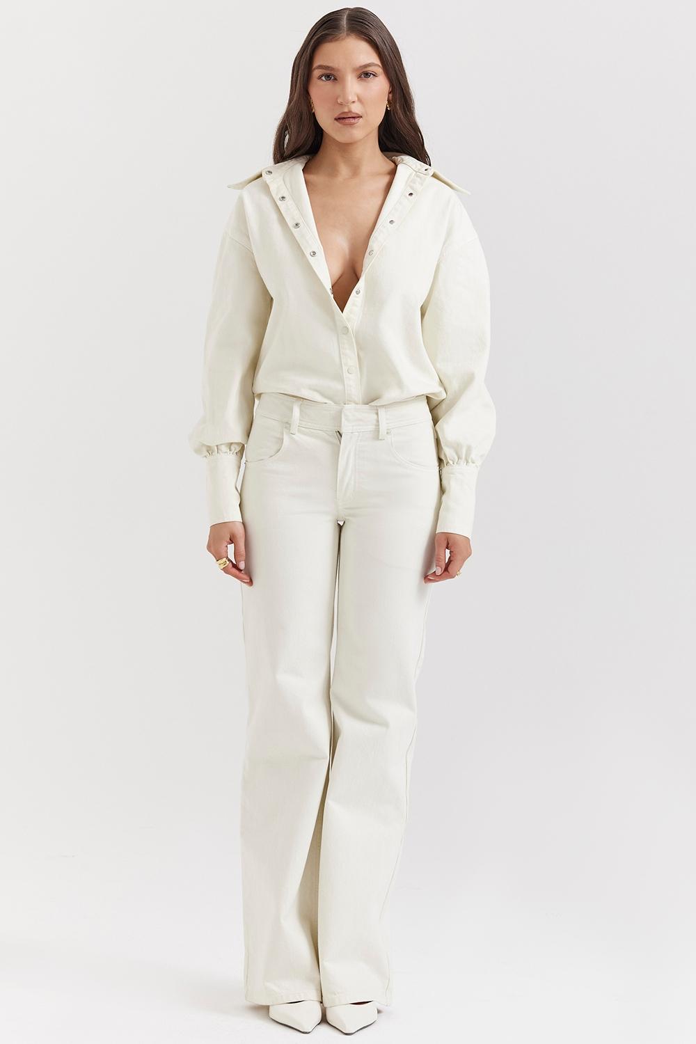 Marli  ivory wide leg flared jeans Product Image