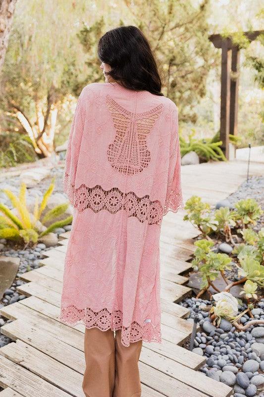 Crochet Open Patch Longline Kimono Product Image
