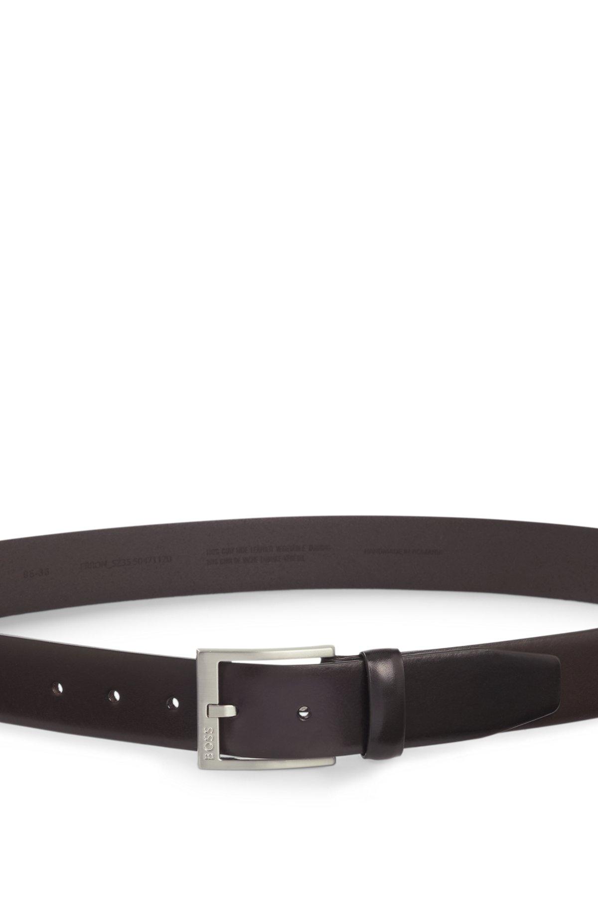 BOSS - Italian-leather belt with silver-toned buckle - Dark Brown Product Image