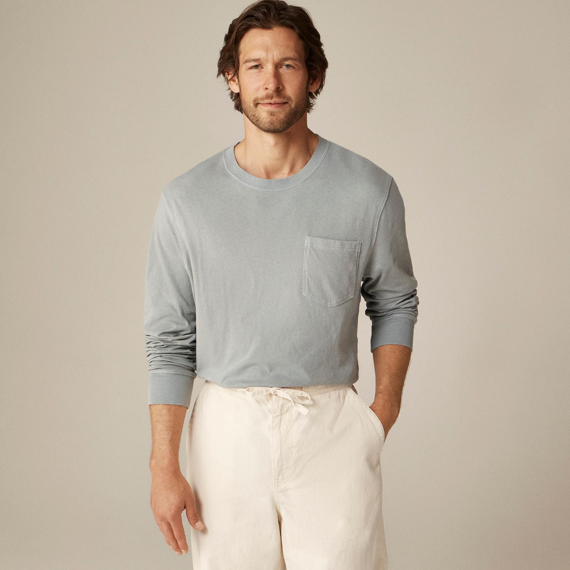 Long-sleeve vintage-wash cotton pocket T-shirt Product Image