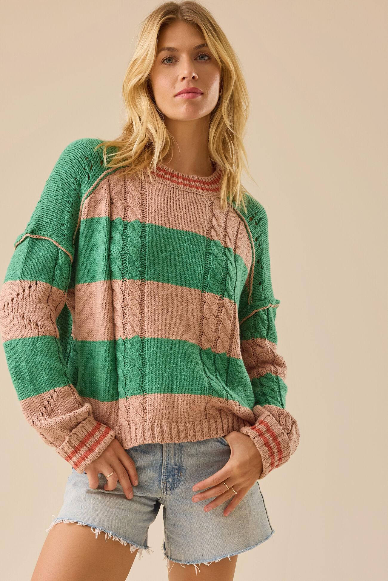 Cece Varsity Stripe Sweater Product Image