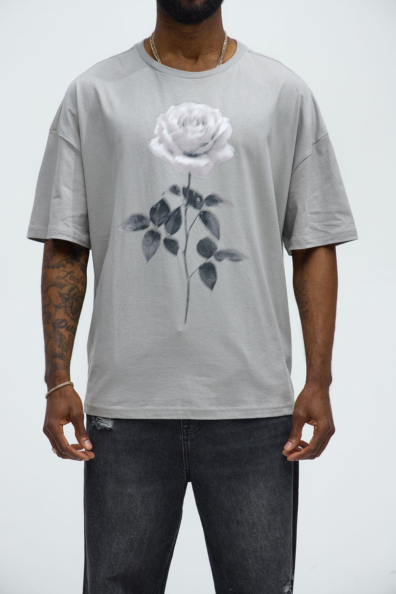 Single Rose Oversized Short Sleeve Tee - Grey Product Image