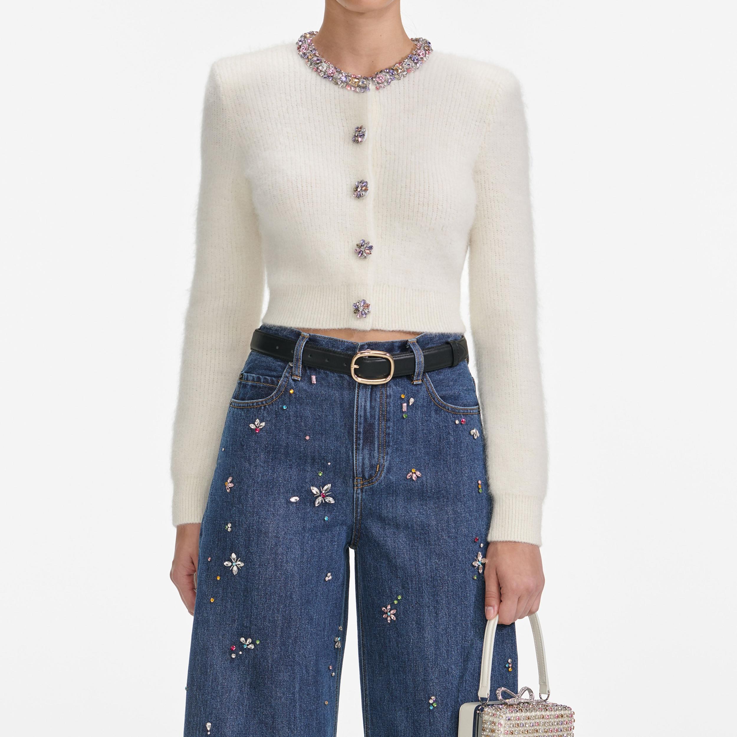 Cream Embellished Trim Cardigan Product Image