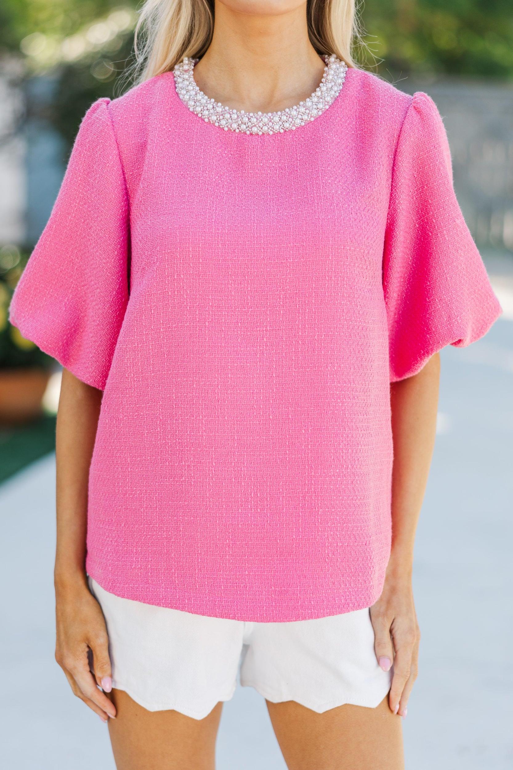 Calling On You Pink Tweed Blouse Female Product Image