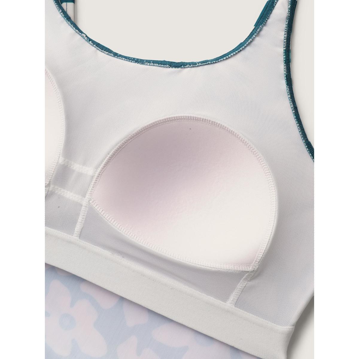 Plus Size Floral Print Contrast One-Piece Swimsuit Women's Swimwear Aegean Resort Contrast Curve Bathing Suits High stretch One Pieces BloomChic 18-20/2X Product Image