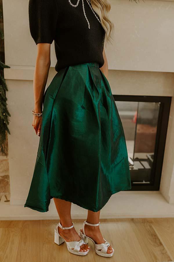 The Belle High Waist Midi Skirt in Hunter Green Product Image
