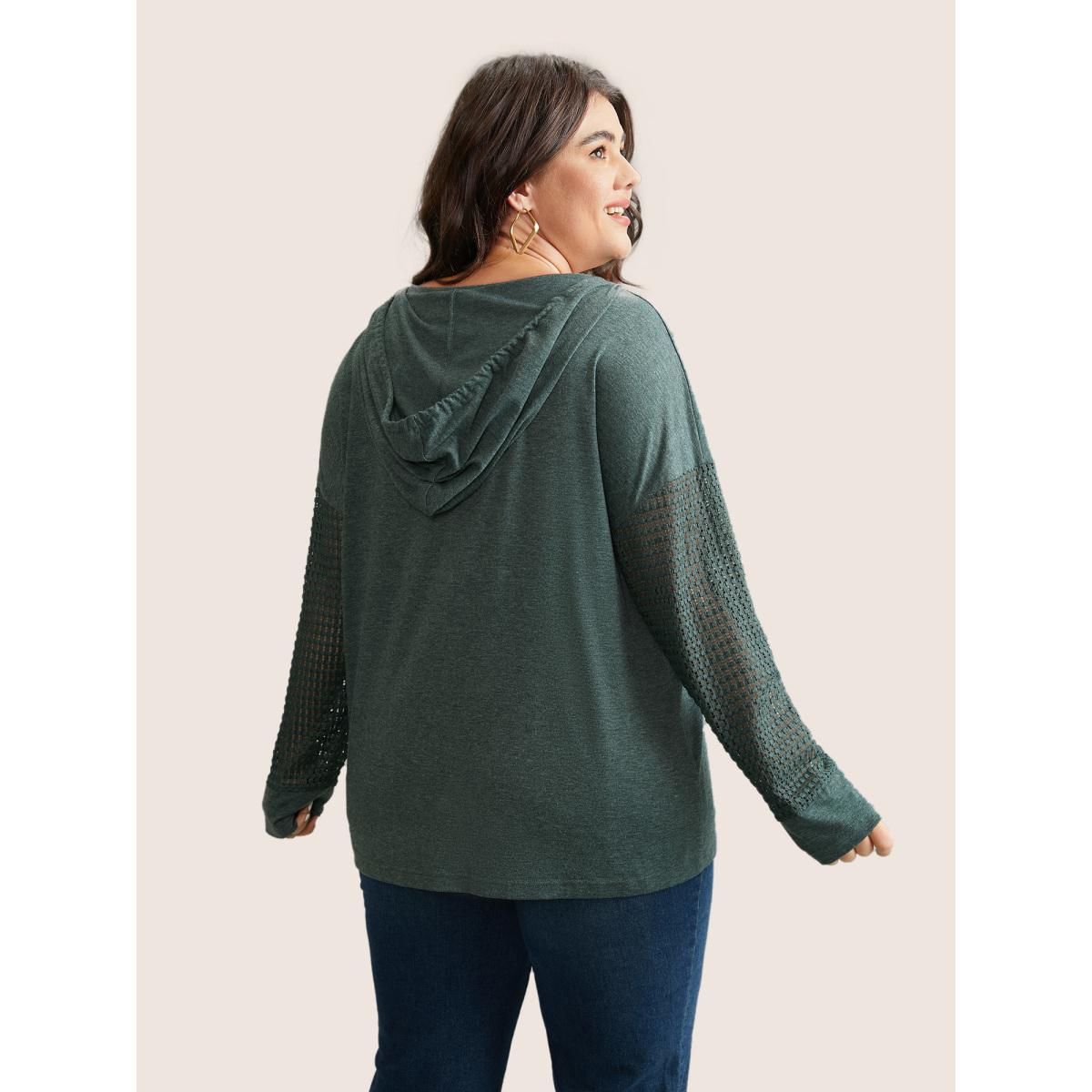 Plus Size Solid Heather Patched Pocket Textured T-shirt Cyan Women Casual Texture Plain Hooded Everyday T-shirts BloomChic 10/M Product Image