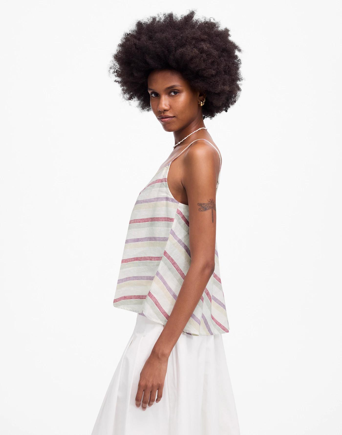 Linen V-Neck Tank in Stripe Product Image
