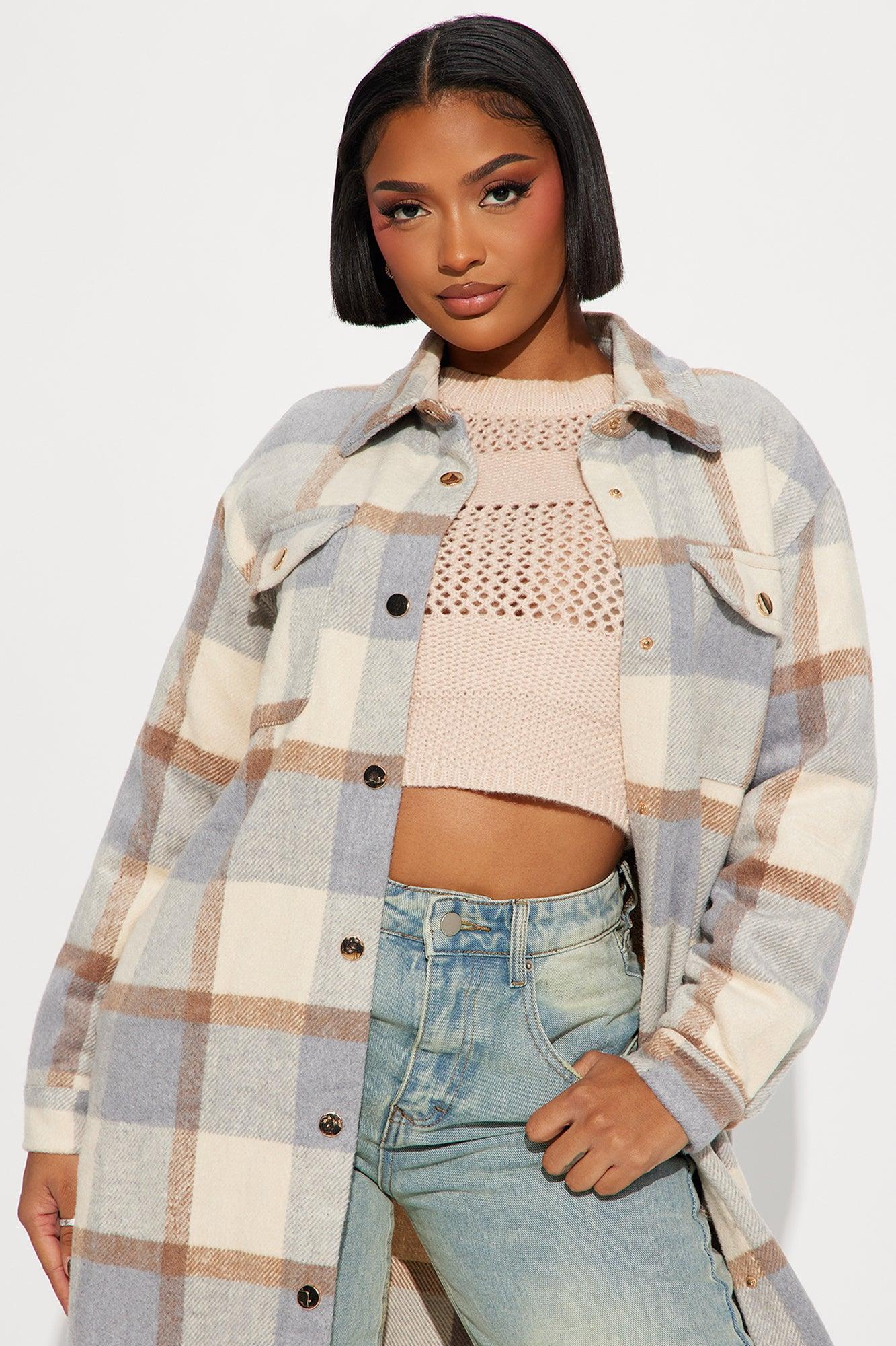 About Her Business Plaid Coat - Cream/combo Product Image