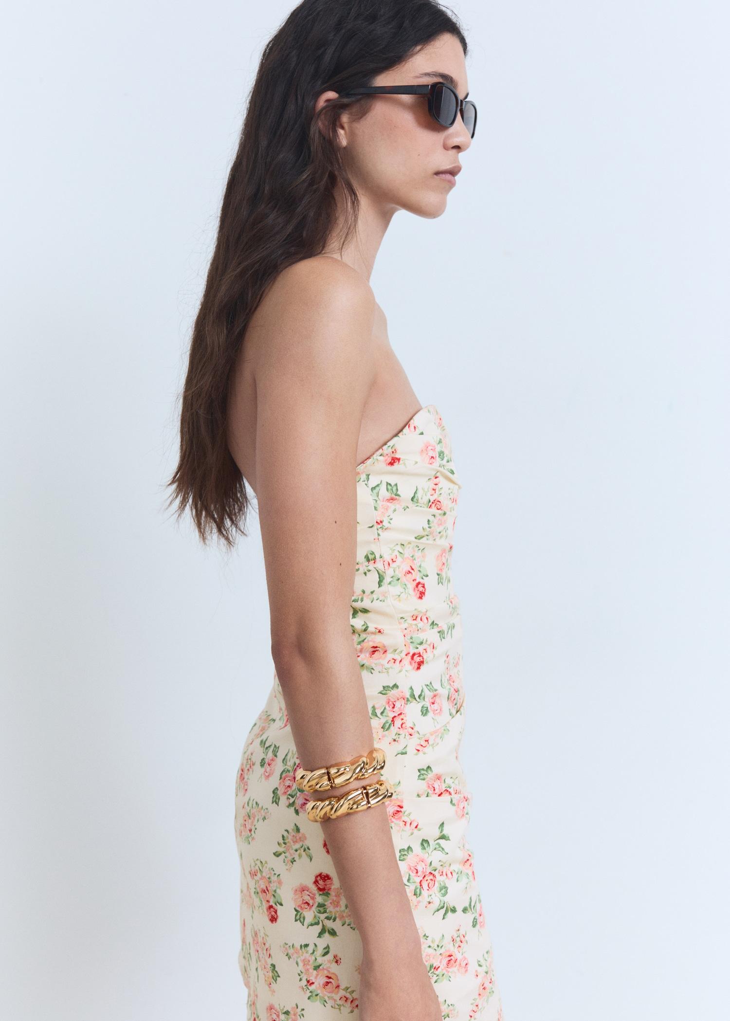Strapless floral dress - Women | MANGO USA Product Image