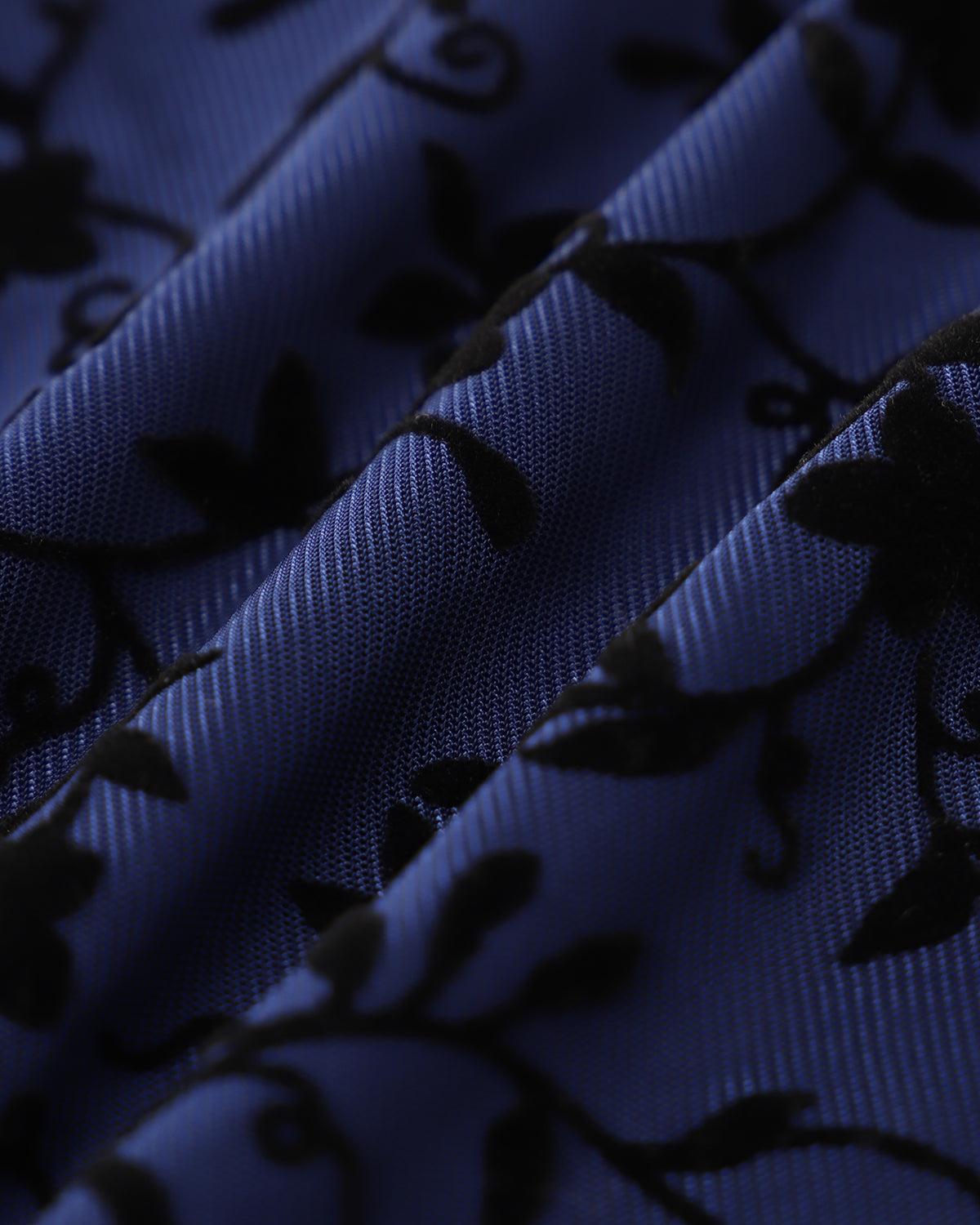 Blue Floral Square Neck Mesh Mini Dress Product Image