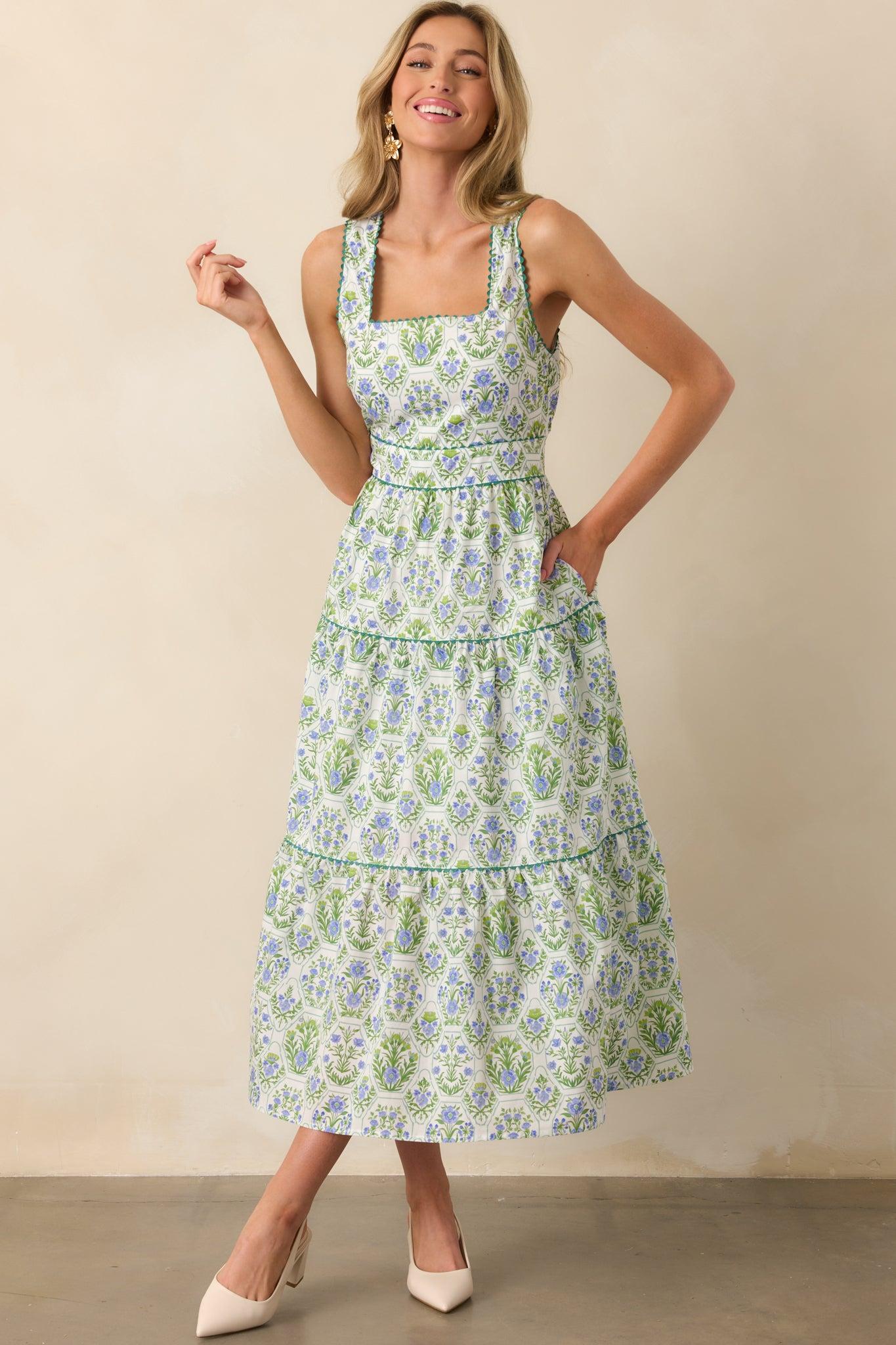 This Is The One Green Geometric Floral Cotton Maxi Dress Product Image