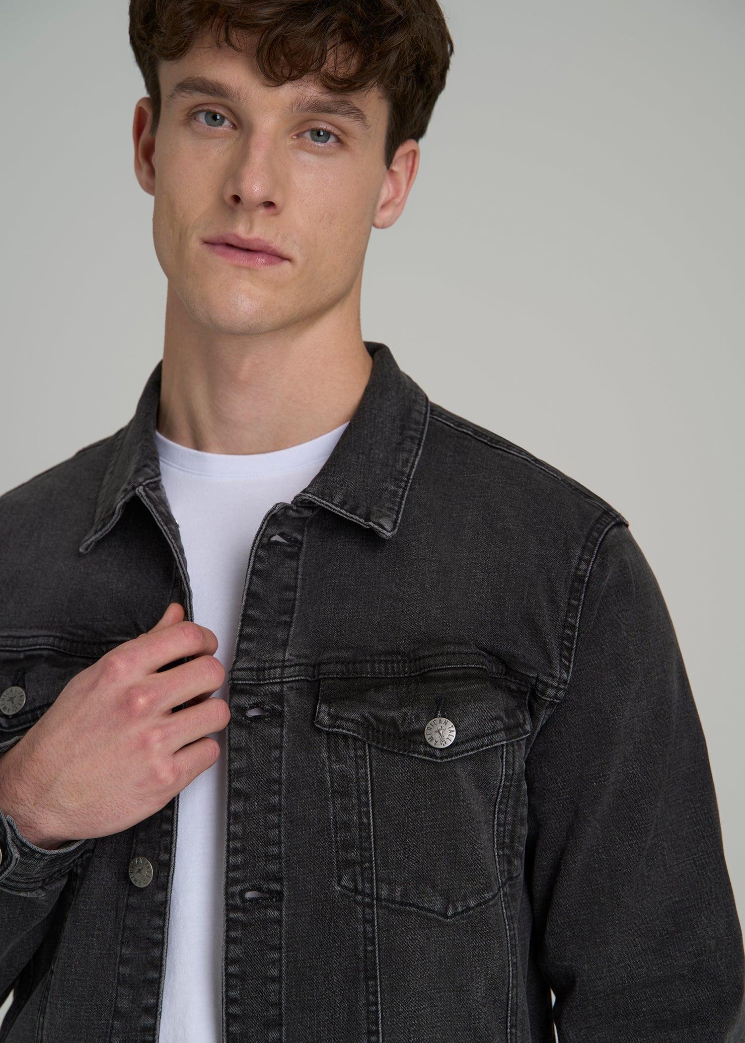Denim Trucker Jacket for Tall Men in Washed Black Male Product Image