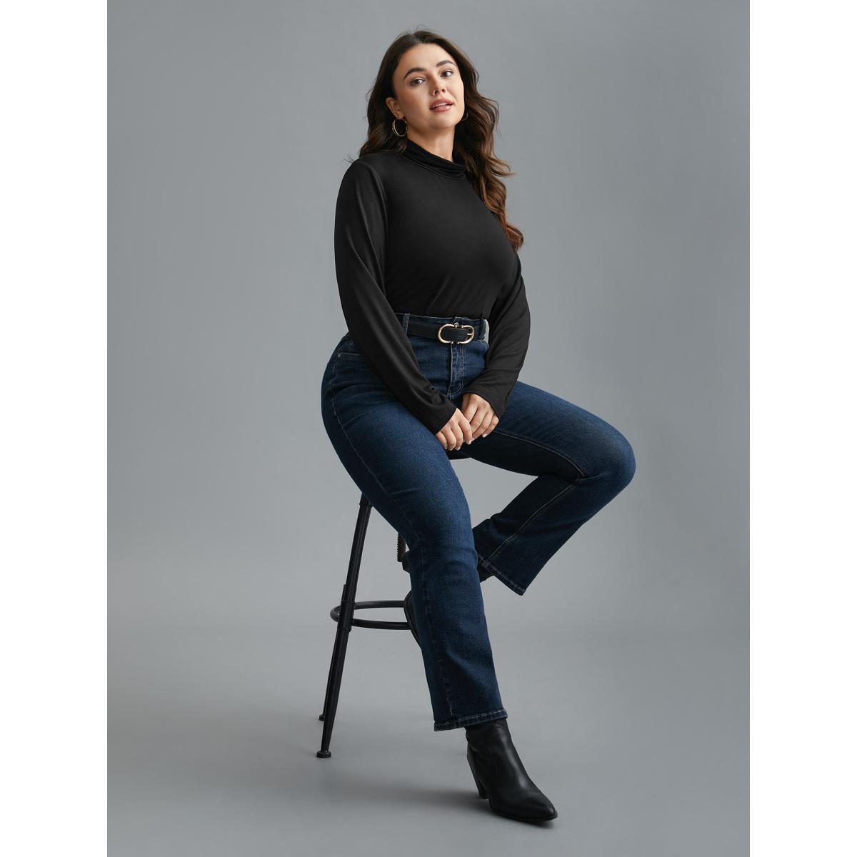 Plus Size Supersoft Essentials Solid Mock Neck T-shirt Black Women Casual Non Mock Neck Everyday T-shirts BloomChic 12/L Product Image