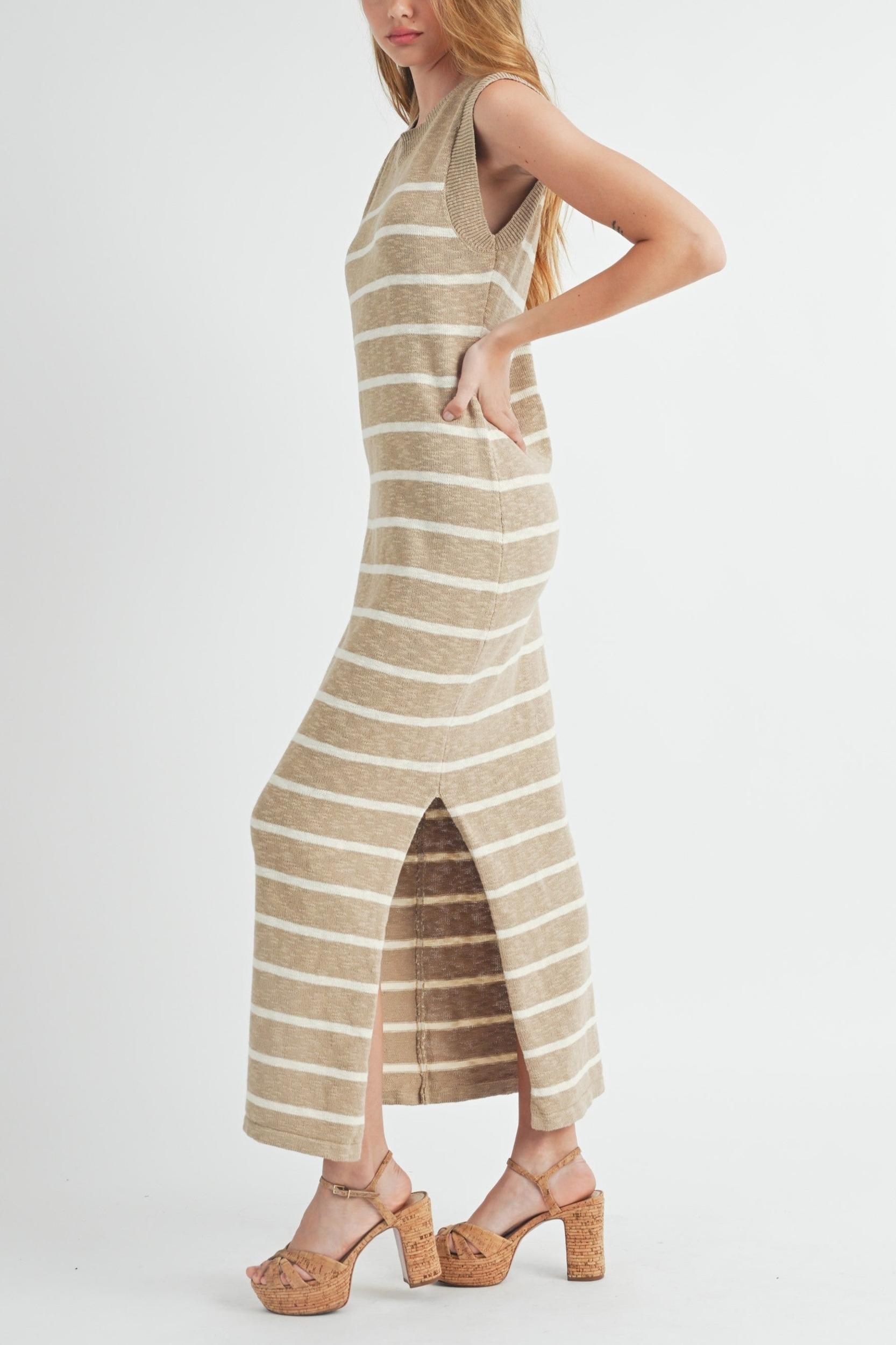 Sleeveless Stripe Sweater Maxi Dress Product Image