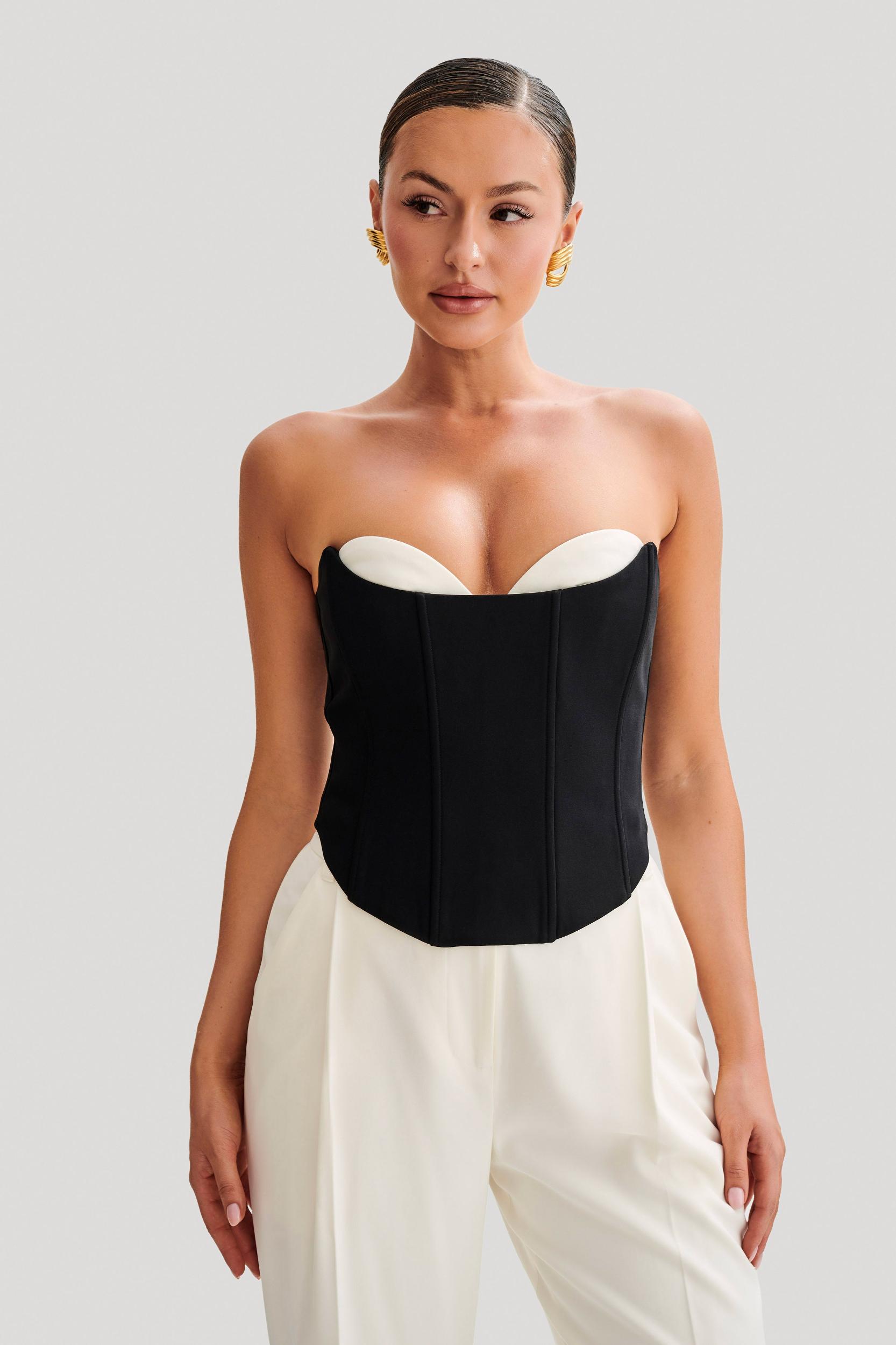 Oceane Contrast Suiting Strapless Corset - Black Product Image