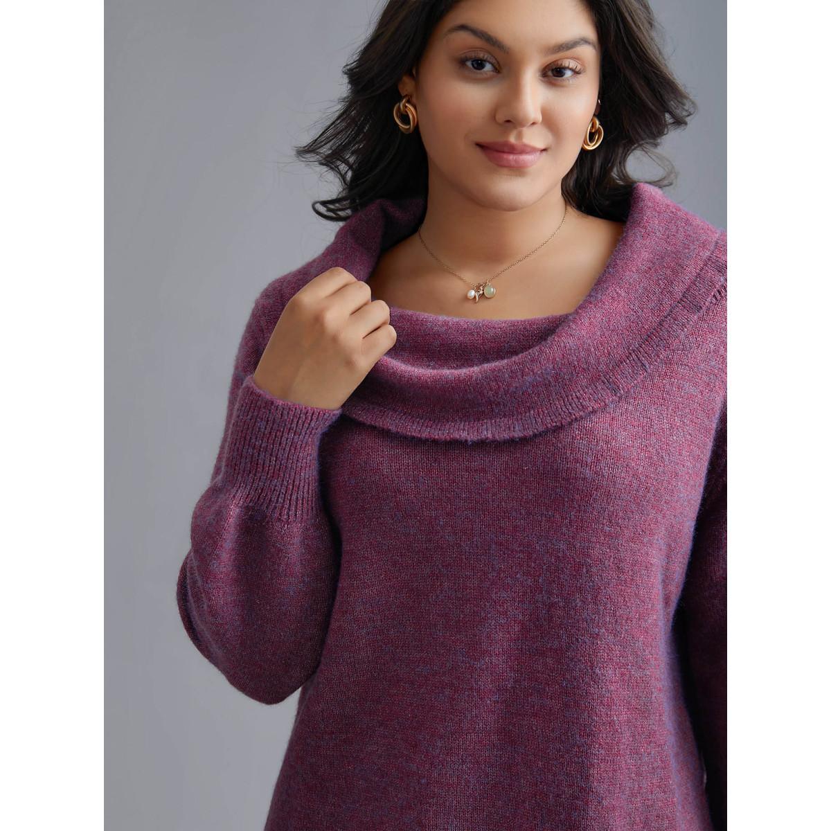 Plus Size Off-Shoulder Textured Long Sleeve Pullover RedViolet Women Leisure Loose Long Sleeve Turtleneck Casual Pullovers BloomChic 22-24/3X Product Image