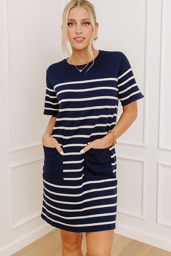 Country Club Charm Stripe Mini Dress in Navy Product Image