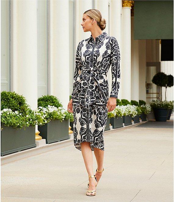Antonio Melani Roxanne Printed Tie Waist Collar Neckline Long Sleeve Midi Dress Product Image