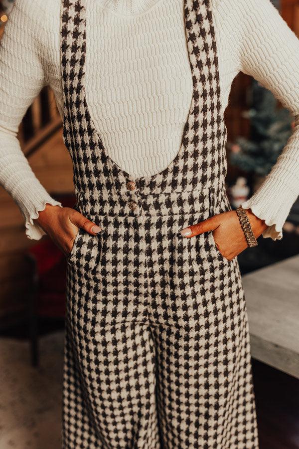 Dreaming Of Soho Houndstooth Jumpsuit In Espresso Product Image