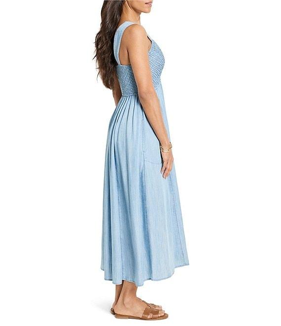 NIC + ZOE Sarah Denim Square Neck Sleeveless Fit-And-Flare Midi Dress Product Image