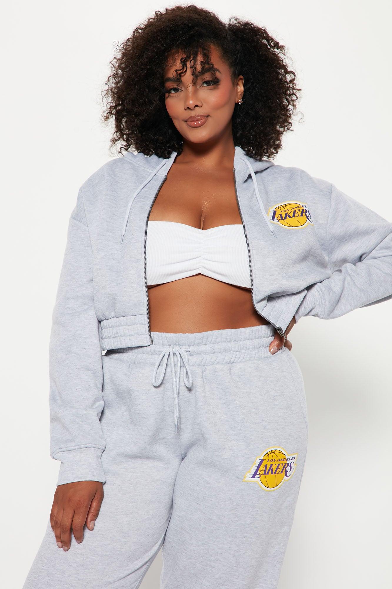Lakers Cropped Zip Hoodie - Heather Grey Female Product Image