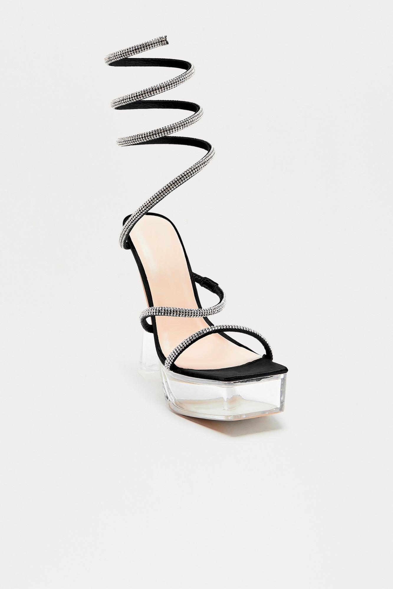 Shay Rhinestone Clear Platform Heels - Black Female Product Image