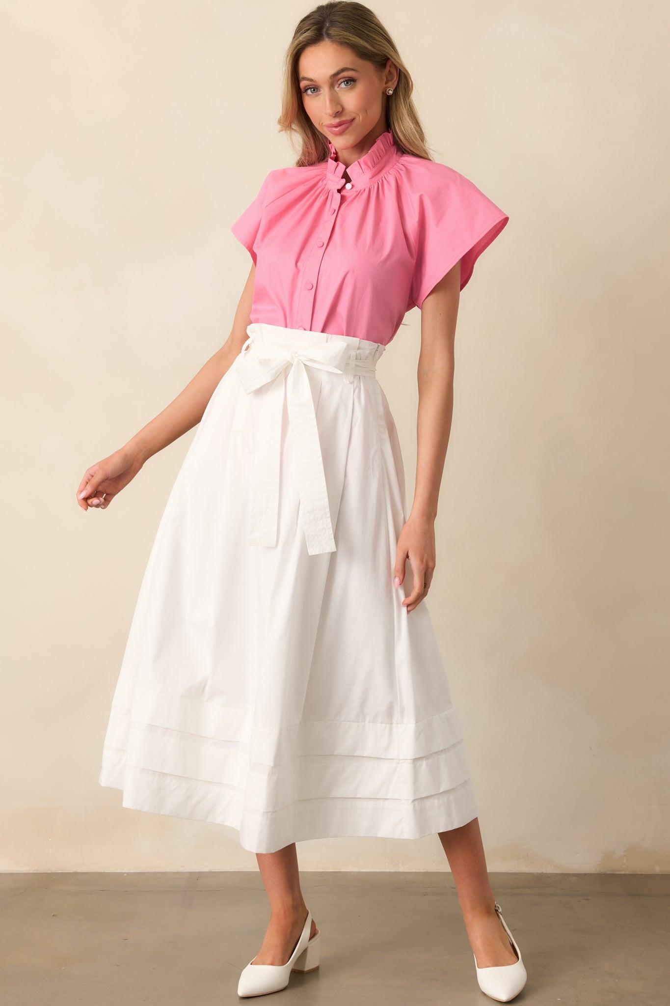 Ashford White Cotton Midi Skirt Product Image