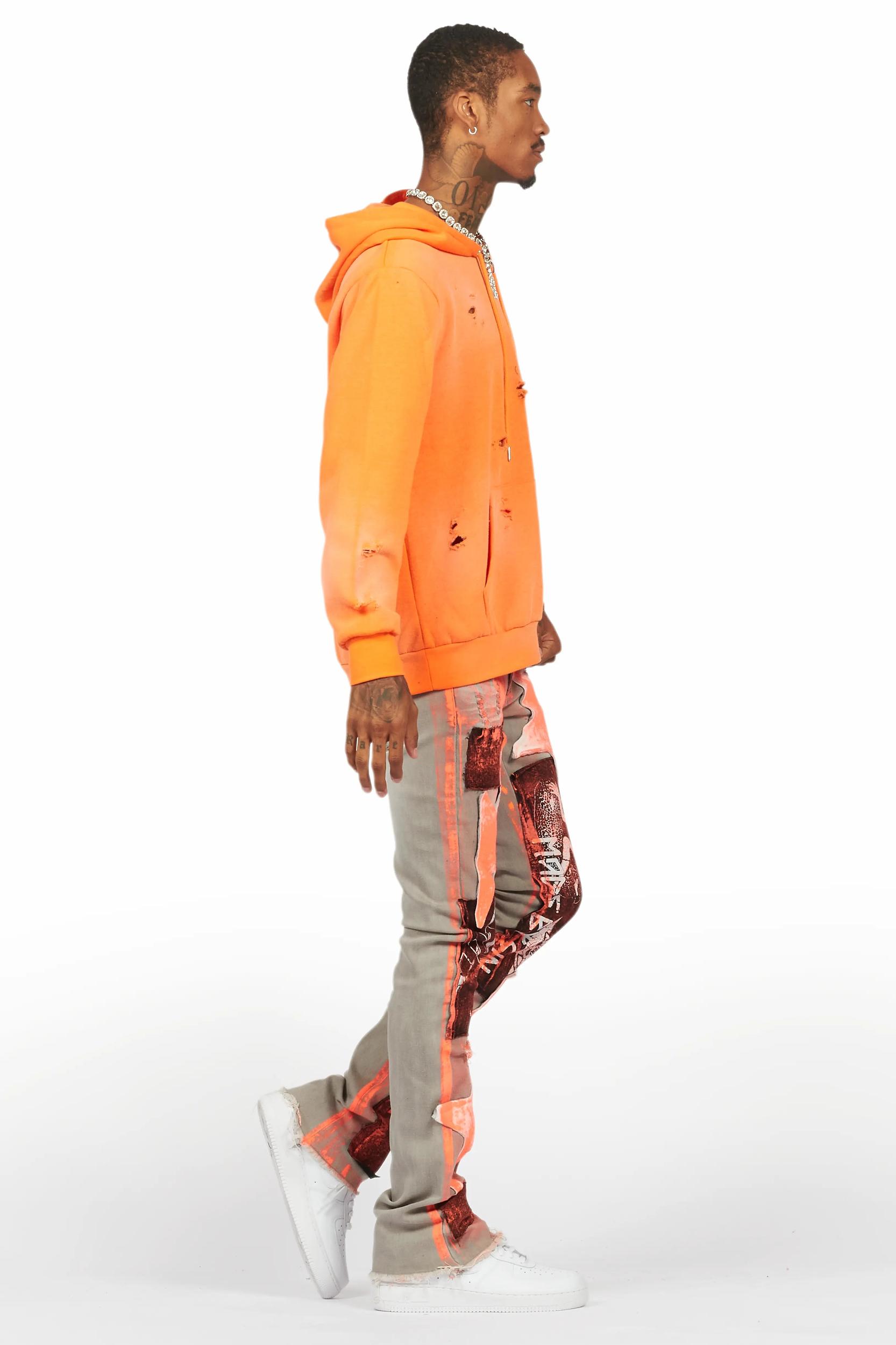Valko Grey/Orange Roller Paint Stacked Flare Jean Male Product Image